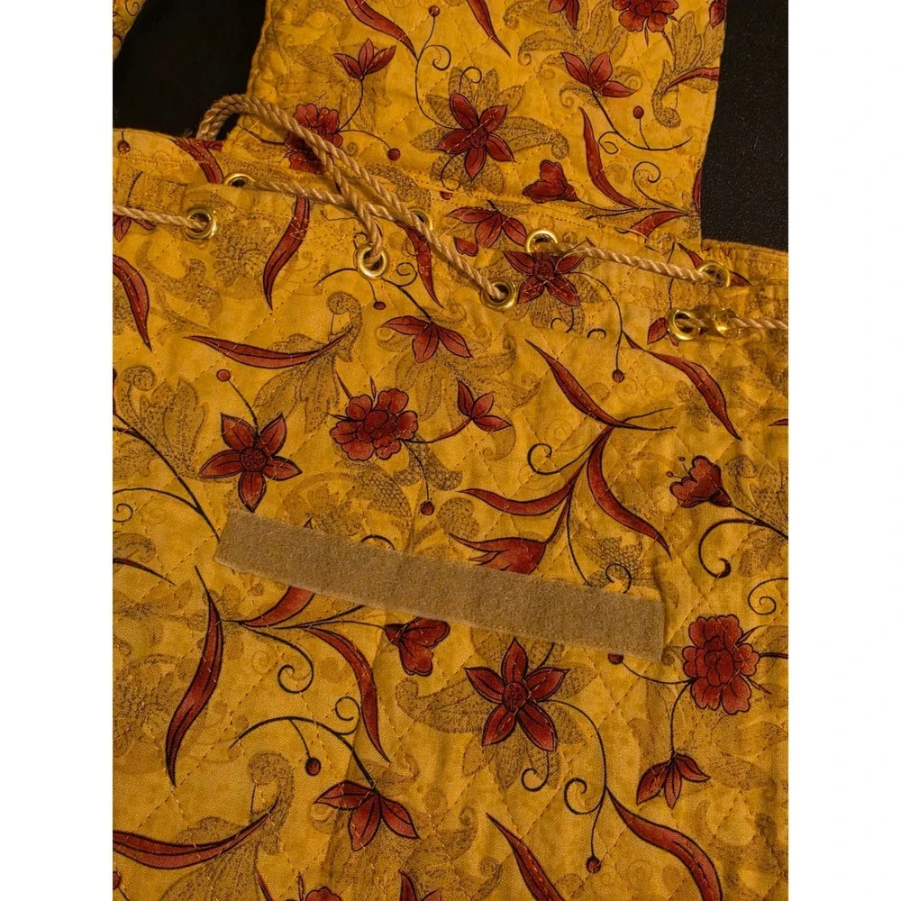 Yellow Floral Quilted Cotton Drawstring Backpack and Matching Wallet Set